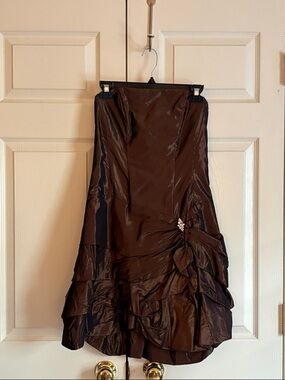 Jessica McClintock- vintage Strapless Chocolate Brown Ruffled Cocktail Dress